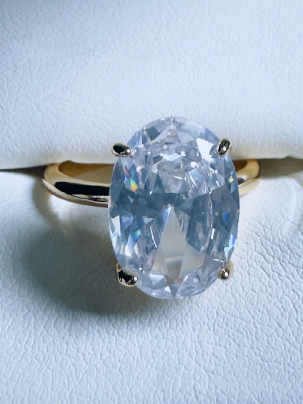 Gold Band Oval-Cut Clear CZ Stone Ring - Women Jewelry